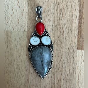 Rutile, Red Coral and Shiva Shell Pendant
